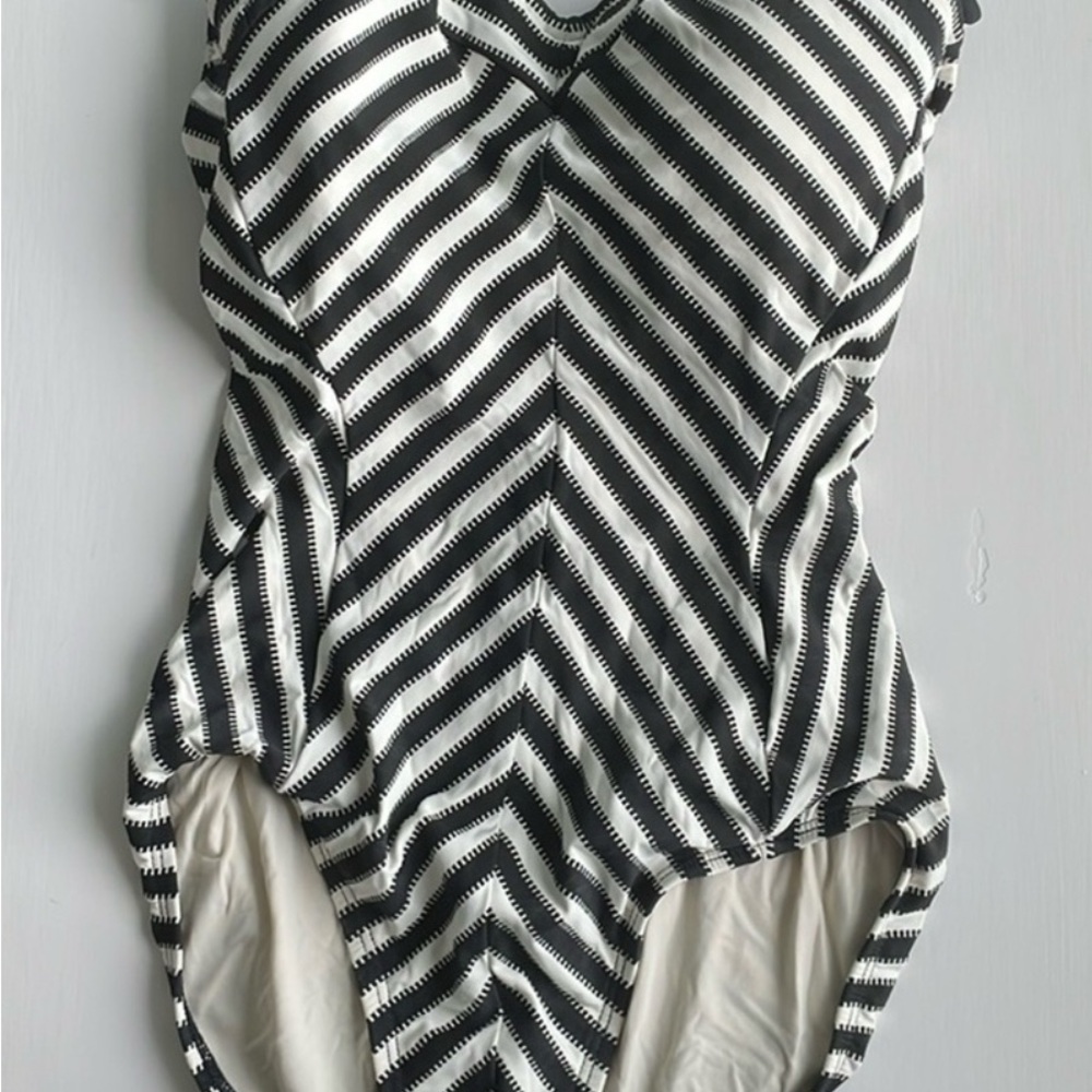 Robin Piccone Black and White Striped One Piece Swimsuit